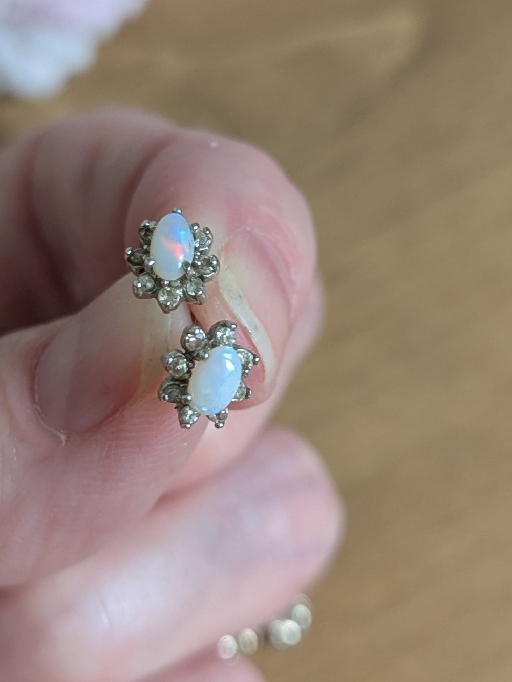 Opal and Diamond Halo Stud Earrings - White Opal
